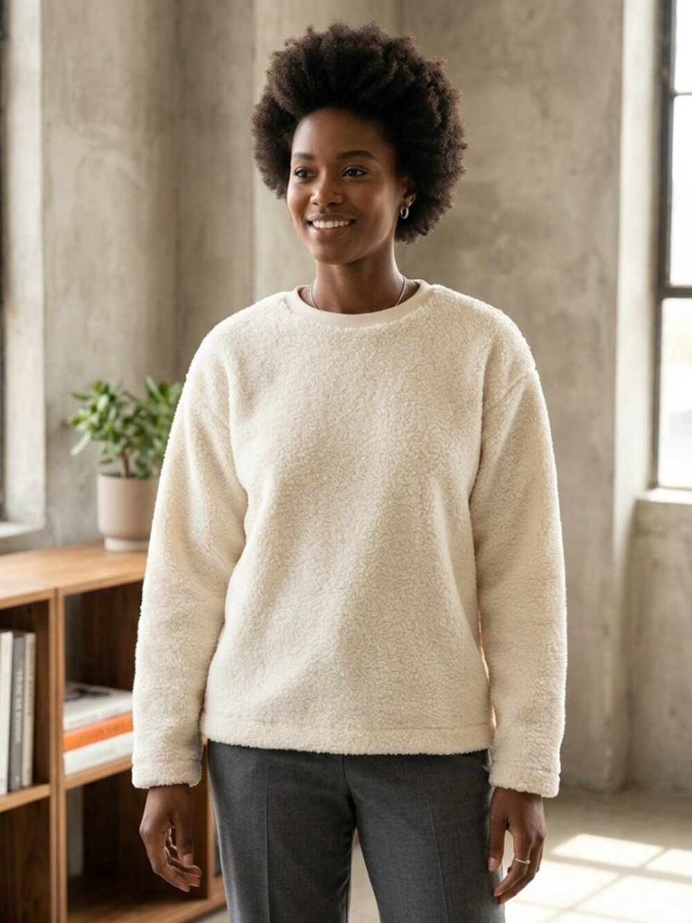 Women soft cream-colored pullover sweatshirt